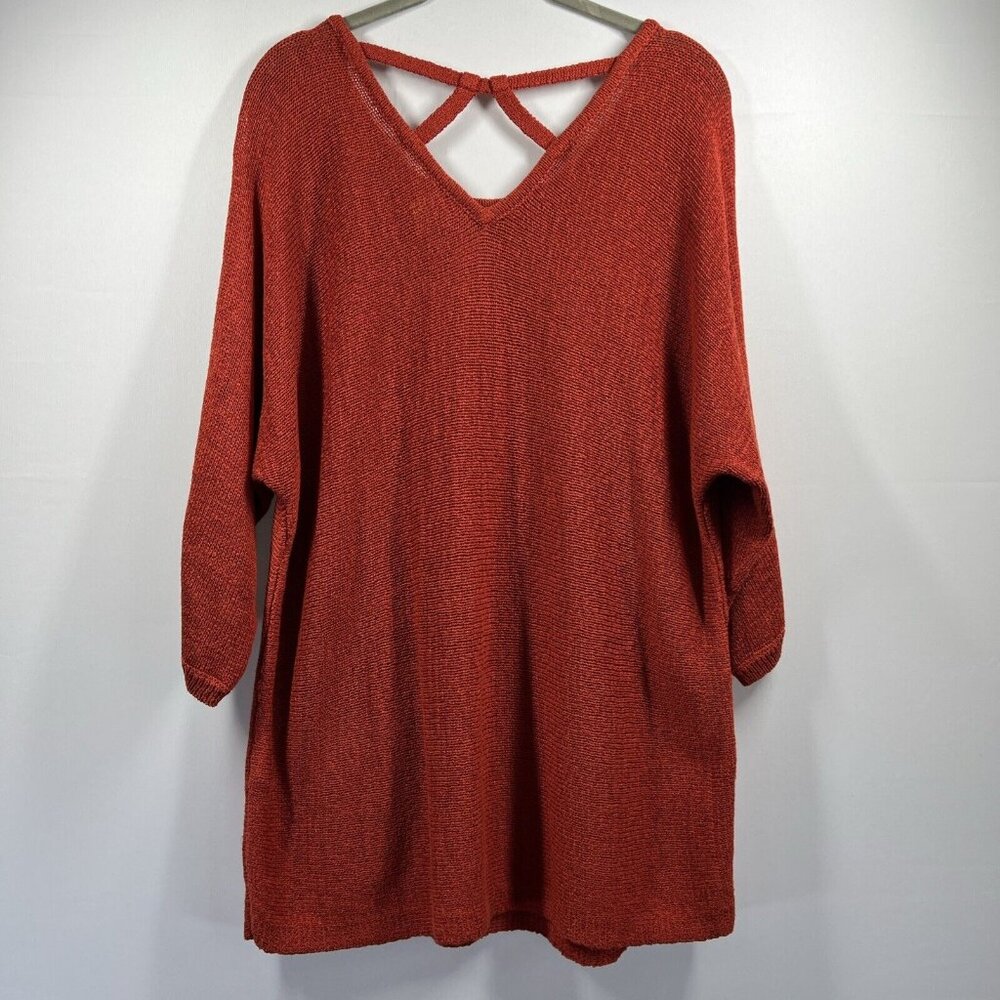 Chicos Tunic Sweater Size Large Solid Rust 3/4 Sl… - image 2